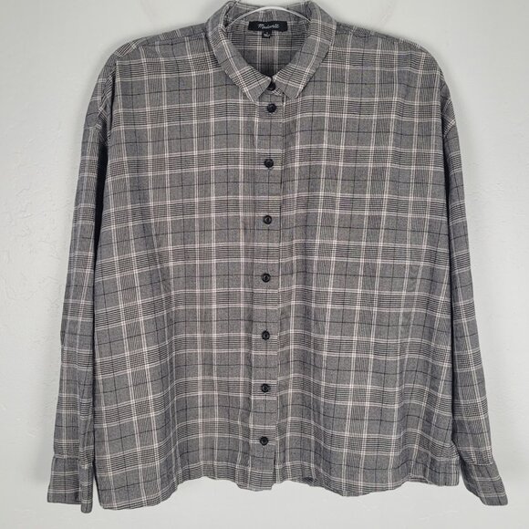 Madewell Size L Plaid Westlake Shirt Button Up Long Sleeve Boxy Gray - Picture 3 of 12